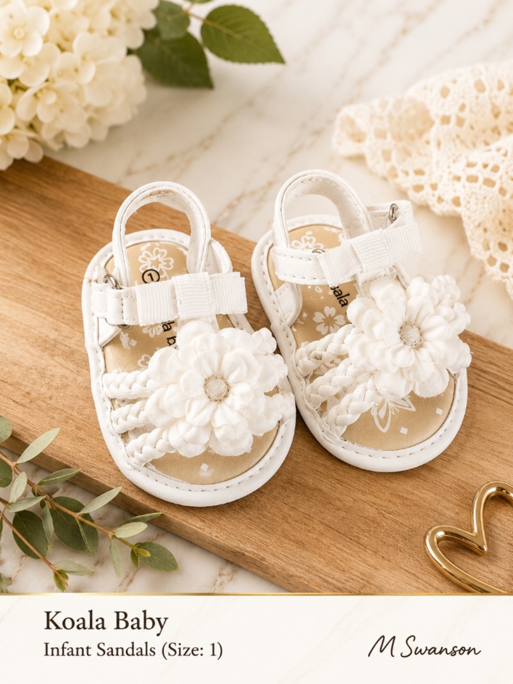 Koala Baby White Floral Infant Sandals Size 1 | Baby Girls Summer Sandals
